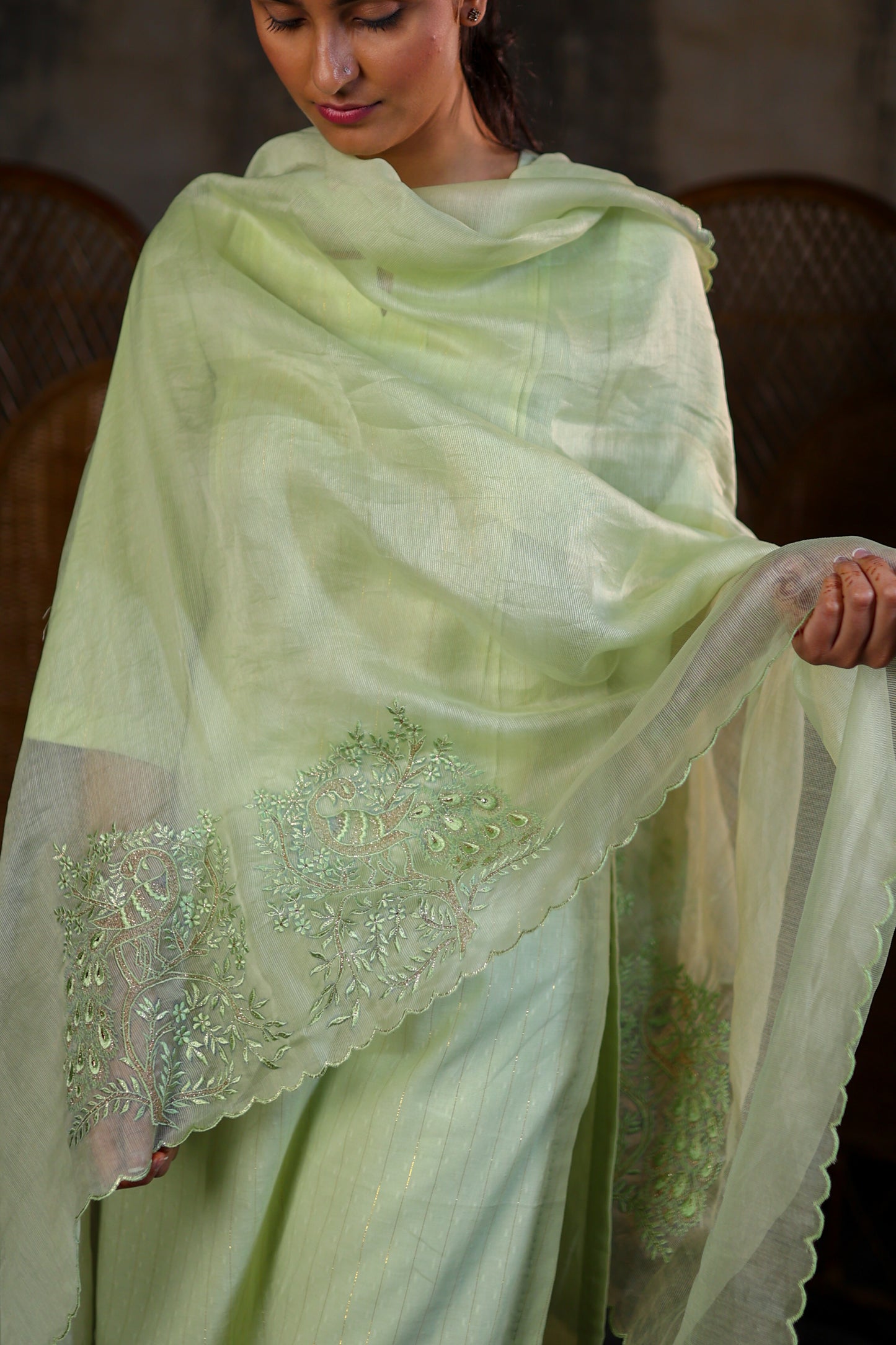 Light Green Kurta Set with Embroidered Dupatta