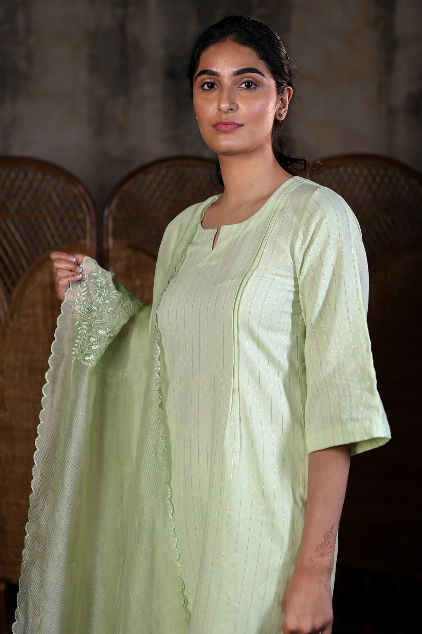 Light Green Kurta Set with Embroidered Dupatta