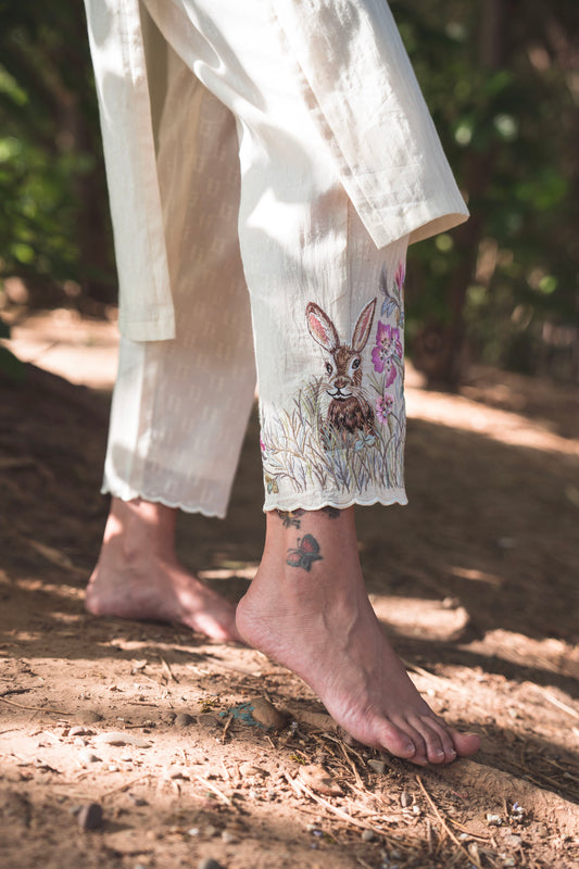 Rabbit Embroidered Pants