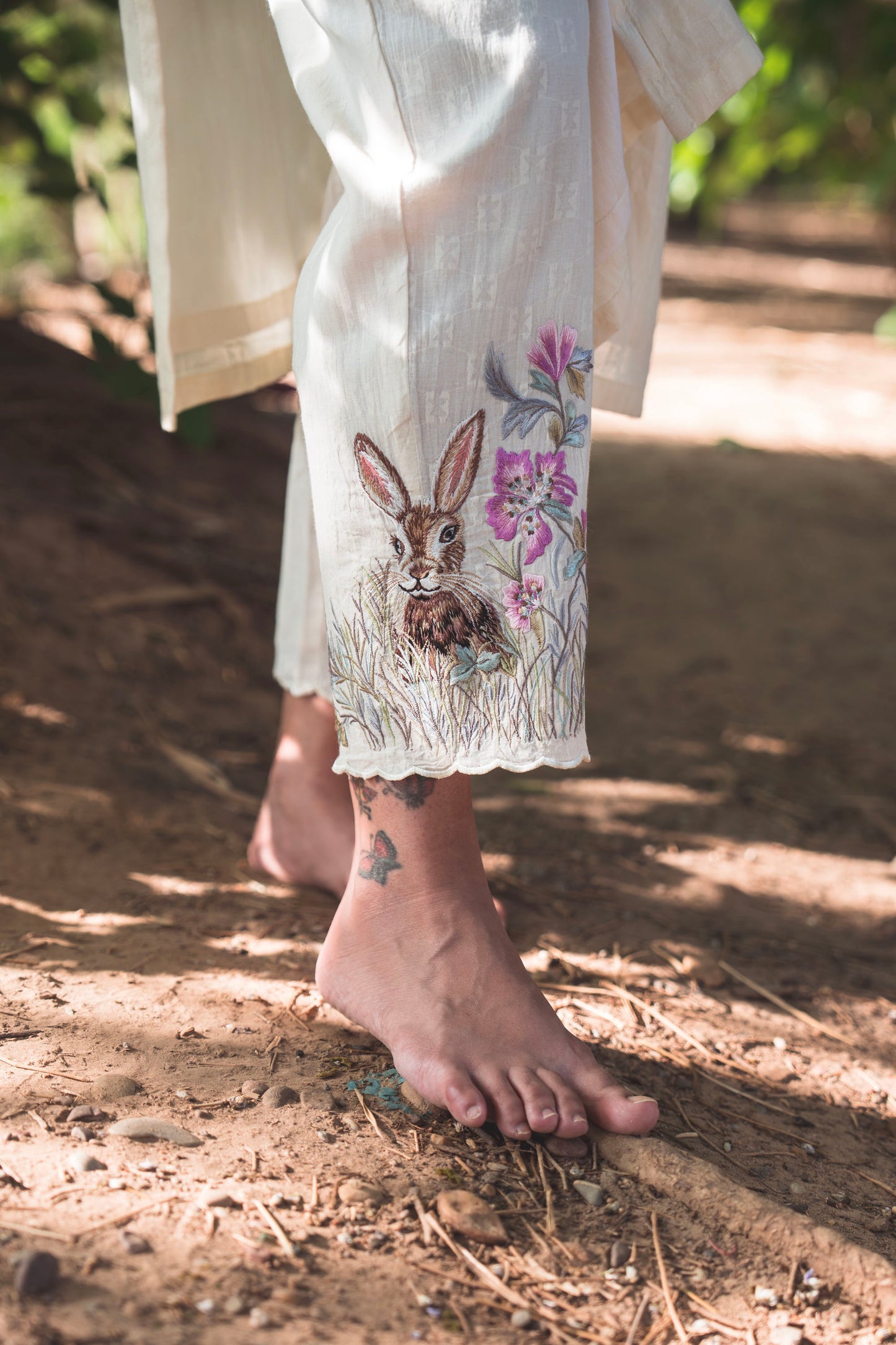 Rabbit Embroidered Pants