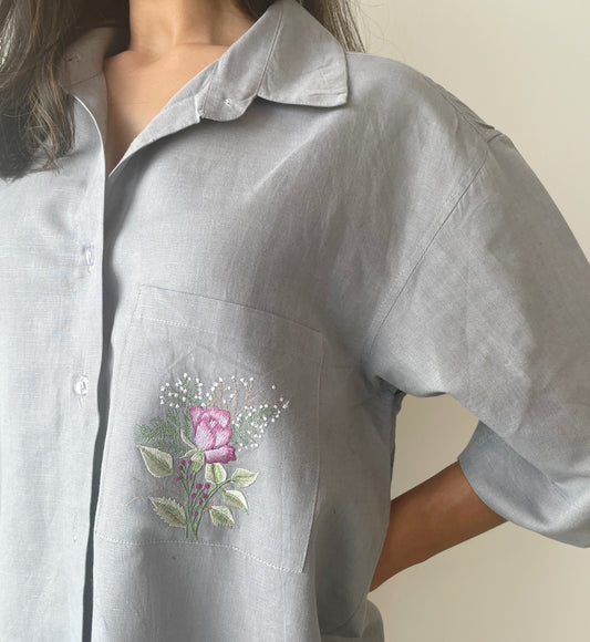 Grey Shirt with Embroidered Pocket