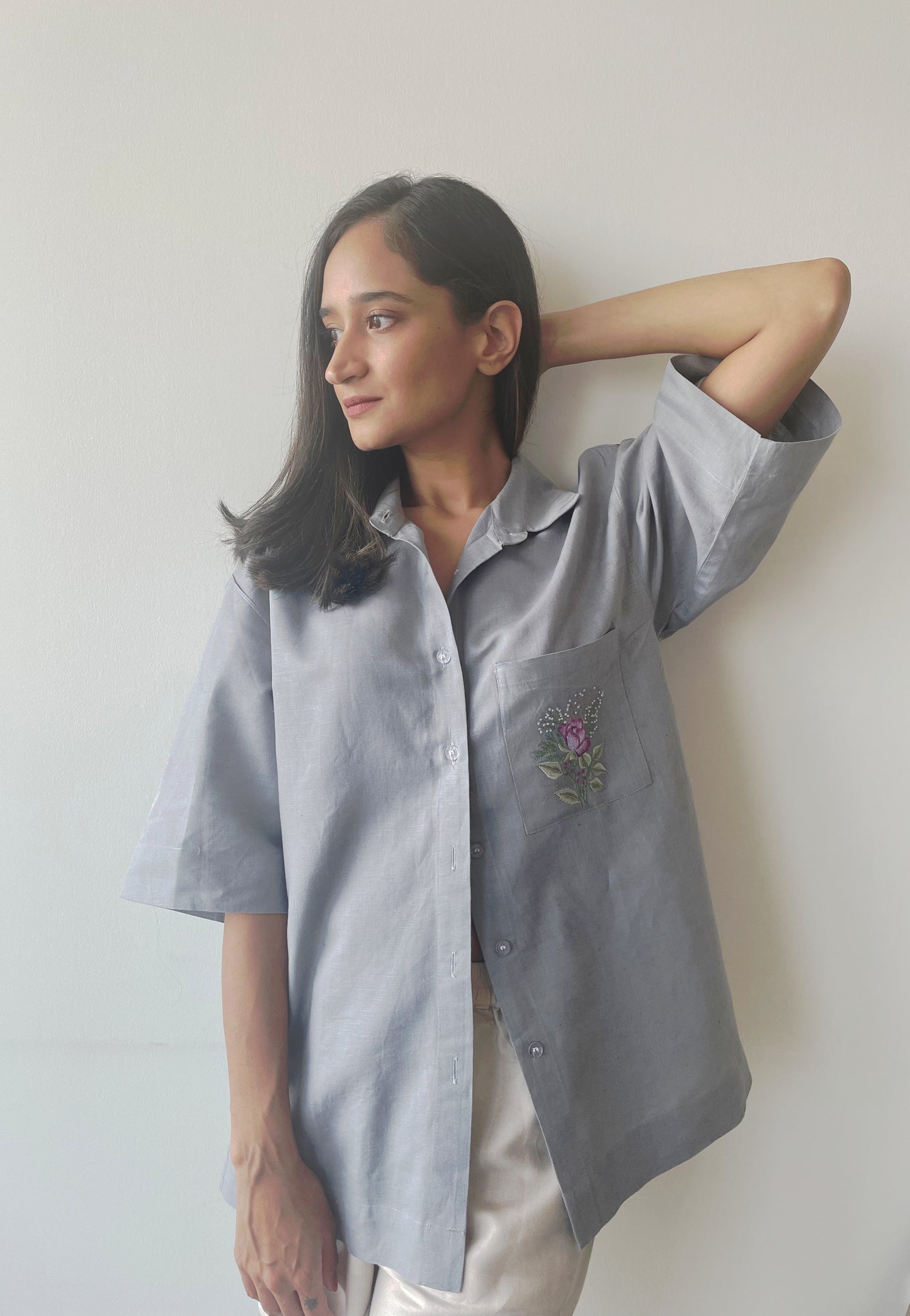 Grey Shirt with Embroidered Pocket