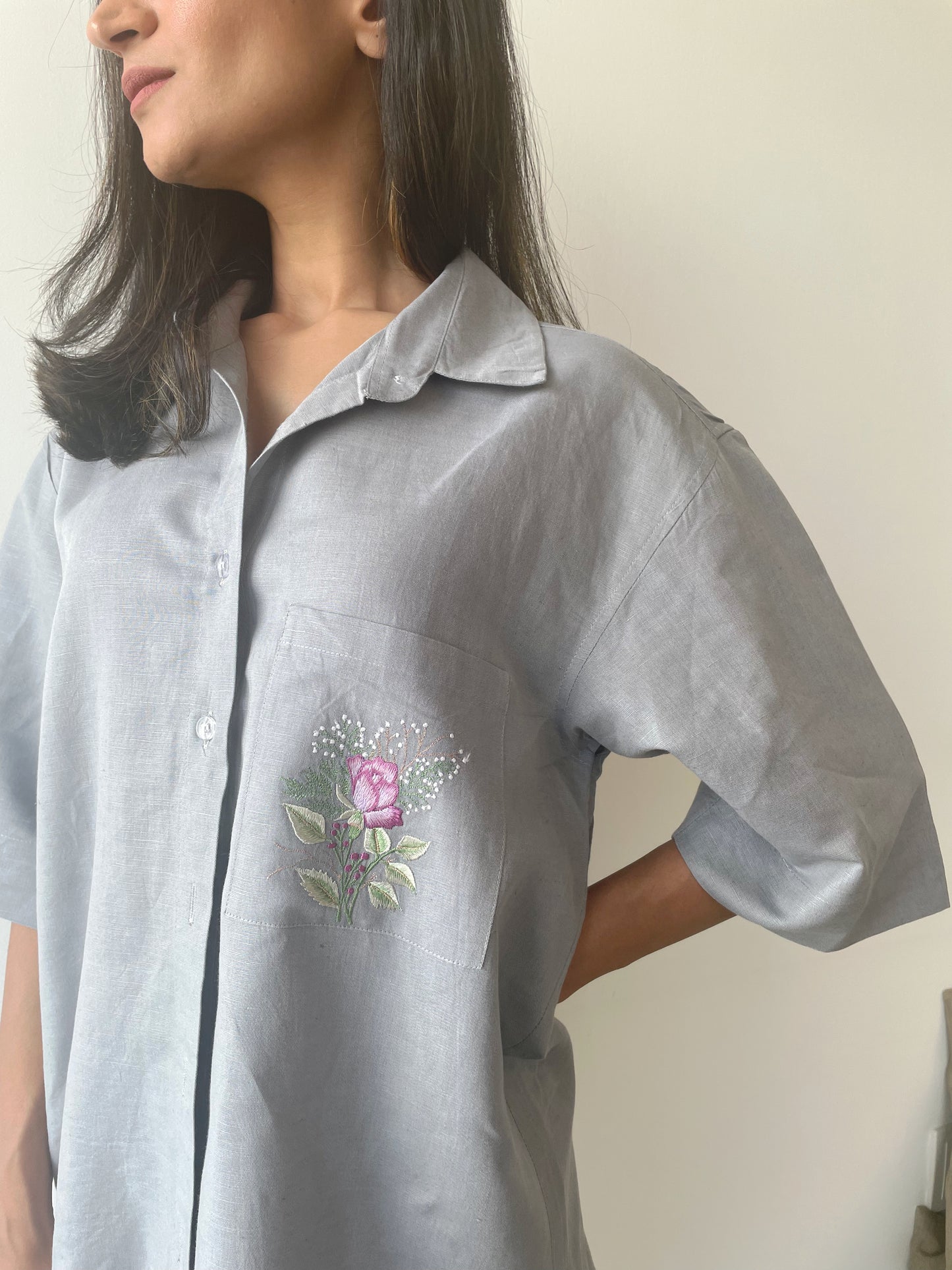 Grey Shirt with Embroidered Pocket