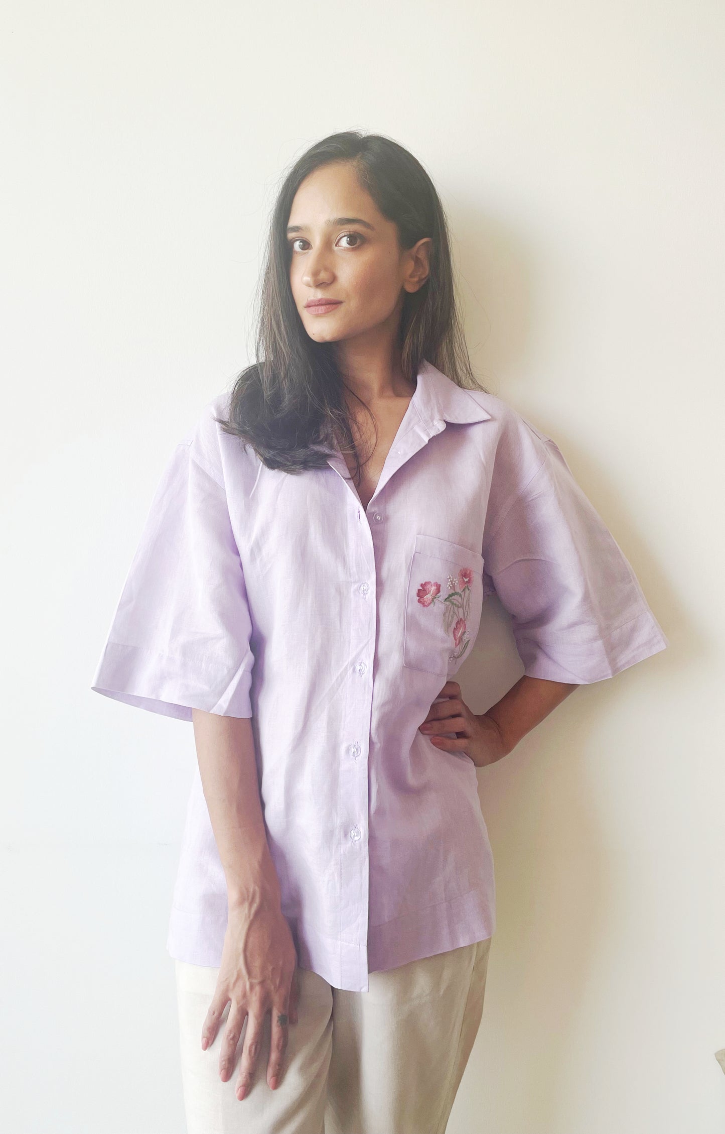 Lavender Shirt with Embroidered Pocket