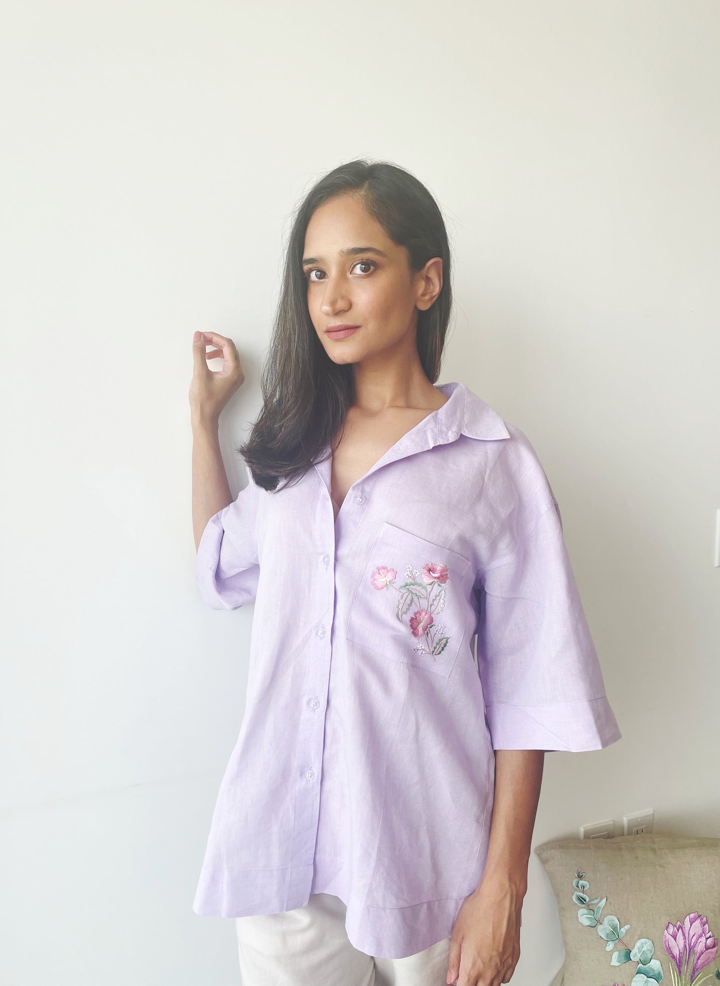 Lavender Shirt with Embroidered Pocket