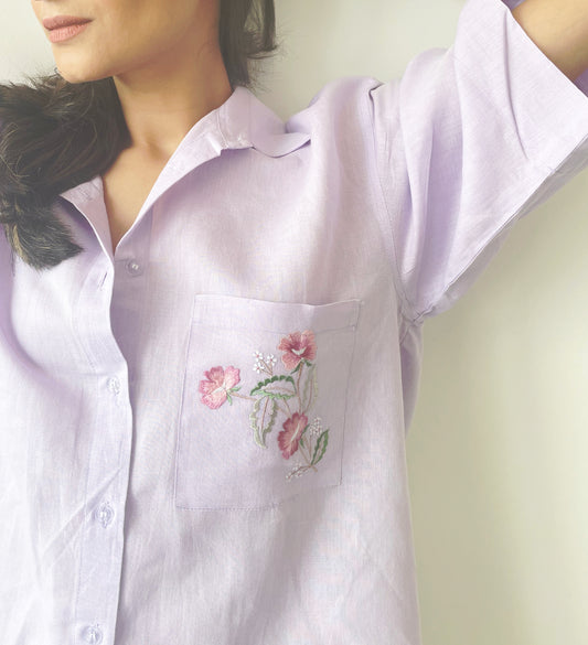Lavender Shirt with Embroidered Pocket