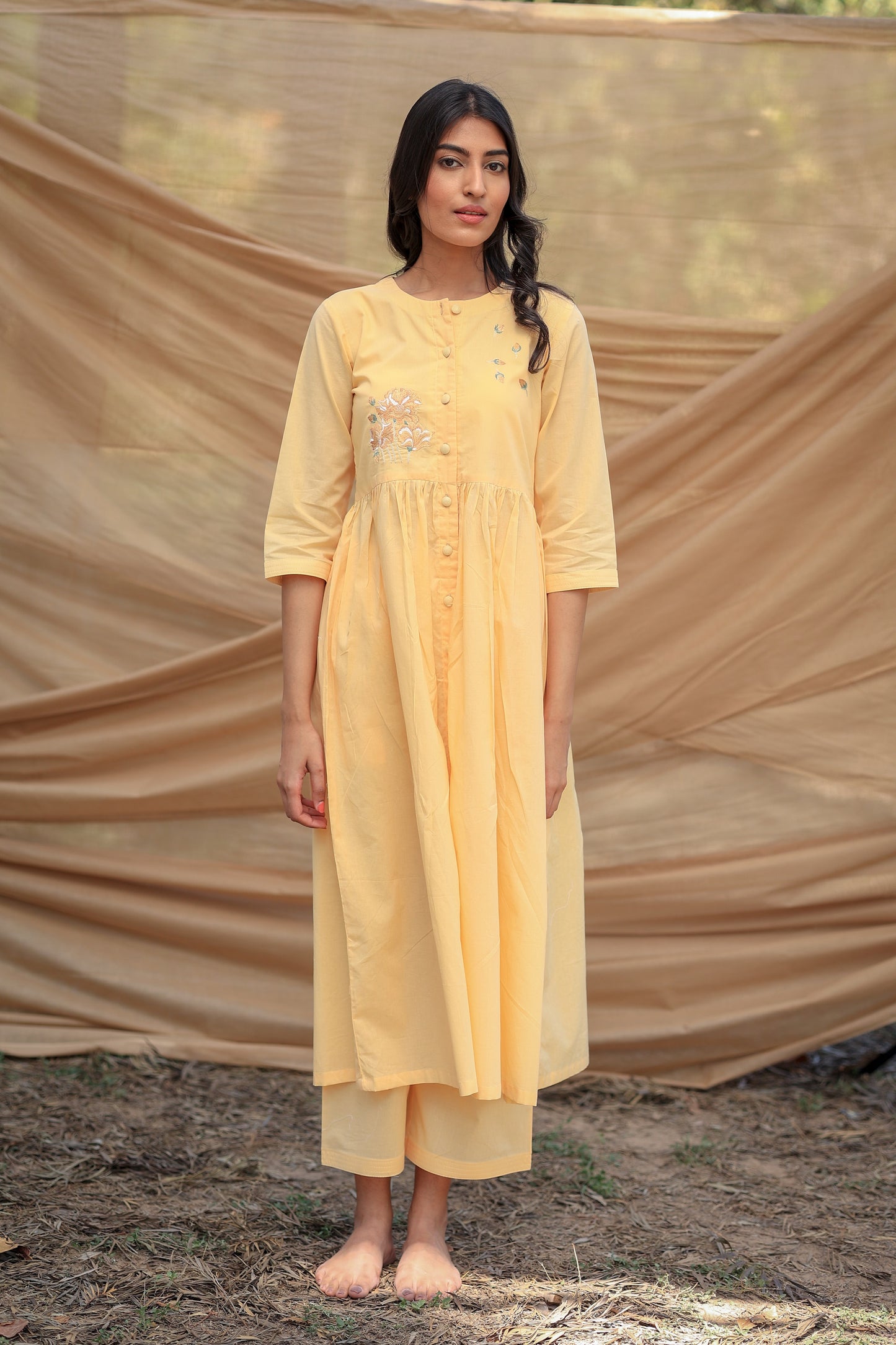 Long Pleated Kurta Set in Mango