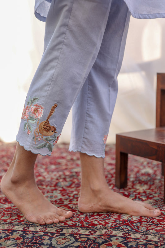 Embroidered Pants in Powder Blue