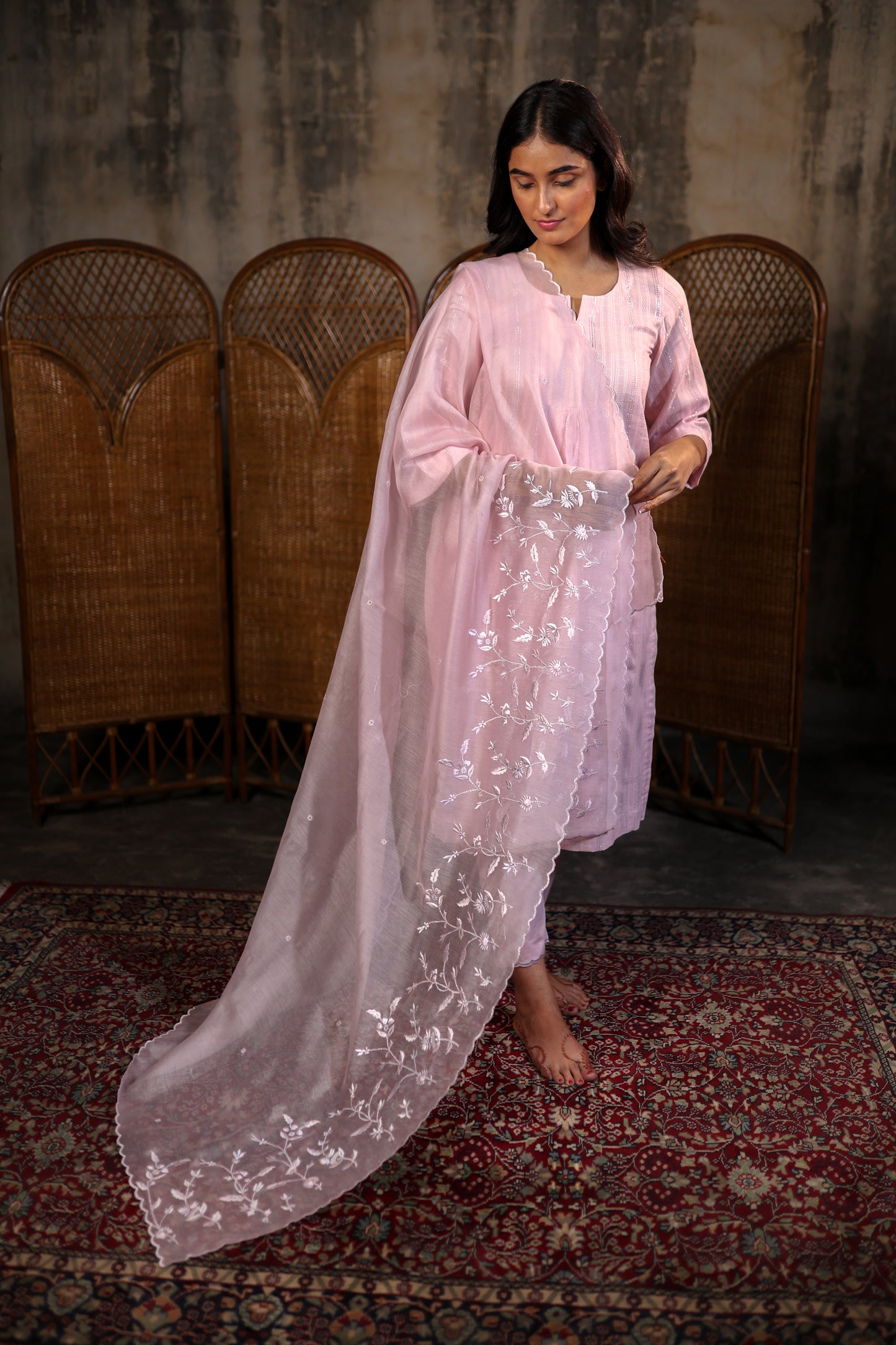 Light Pink Kurta Set with Embroidered Dupatta