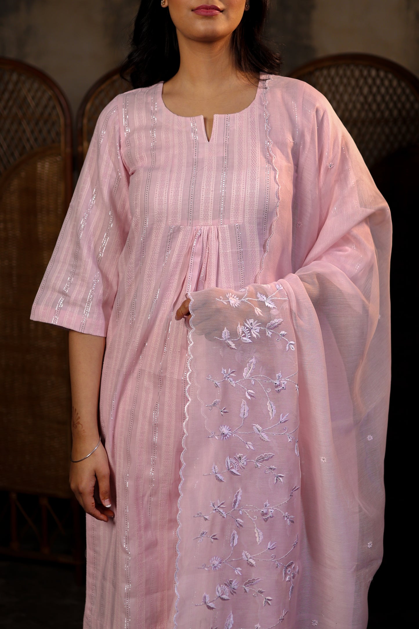 Light Pink Kurta Set with Embroidered Dupatta