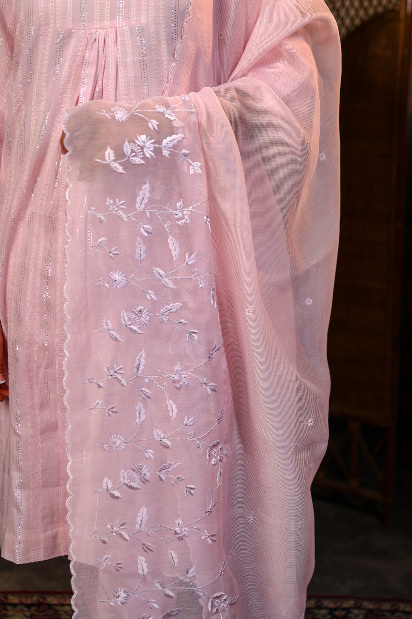 Light Pink Kurta Set with Embroidered Dupatta