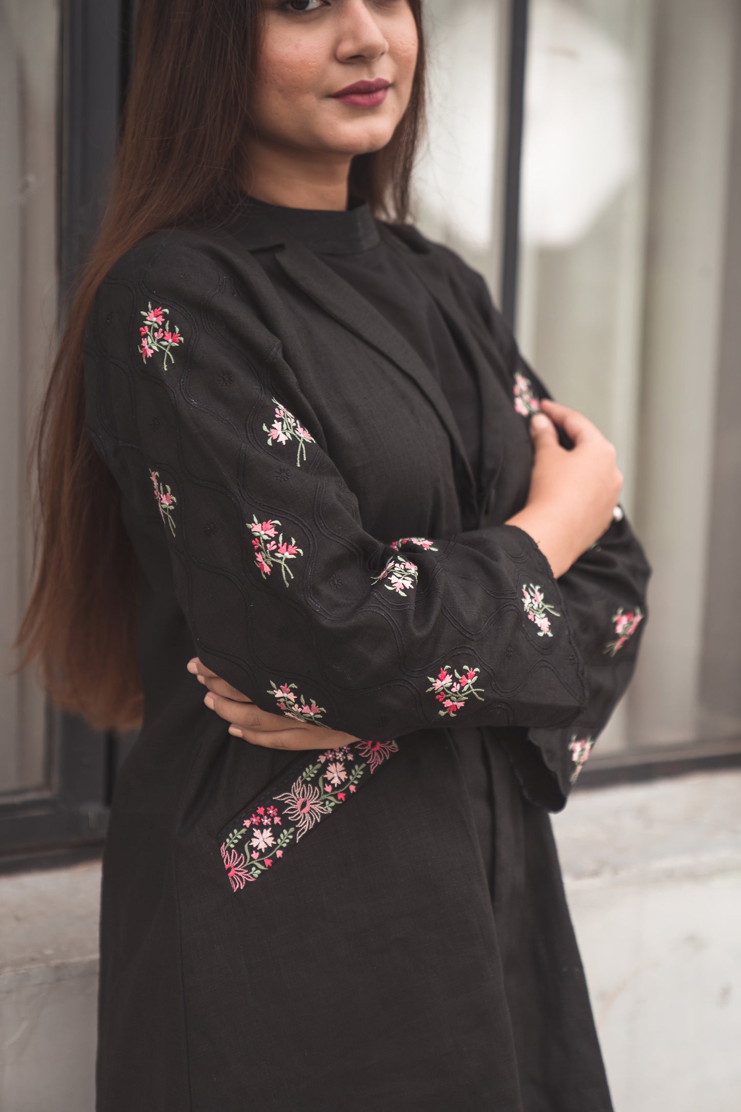 Black Overlay with Embroidered Sleeves