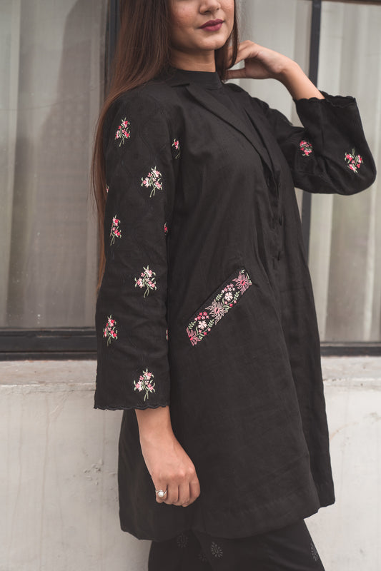 Black Overlay with Embroidered Sleeves
