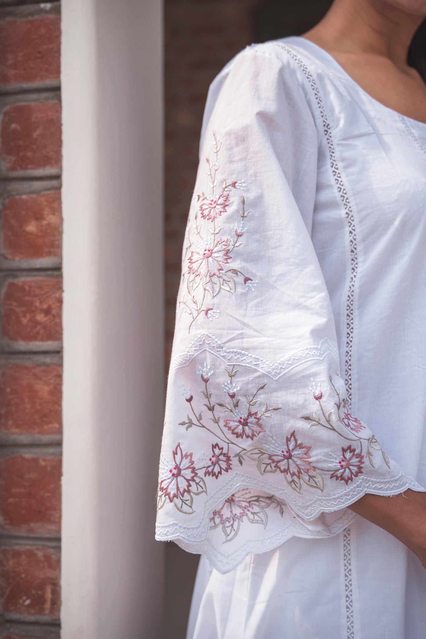 White Kurta Set with Flared Sleeves