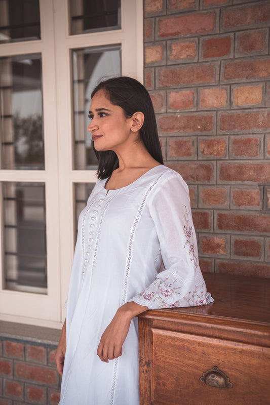 White Kurta Set with Flared Sleeves