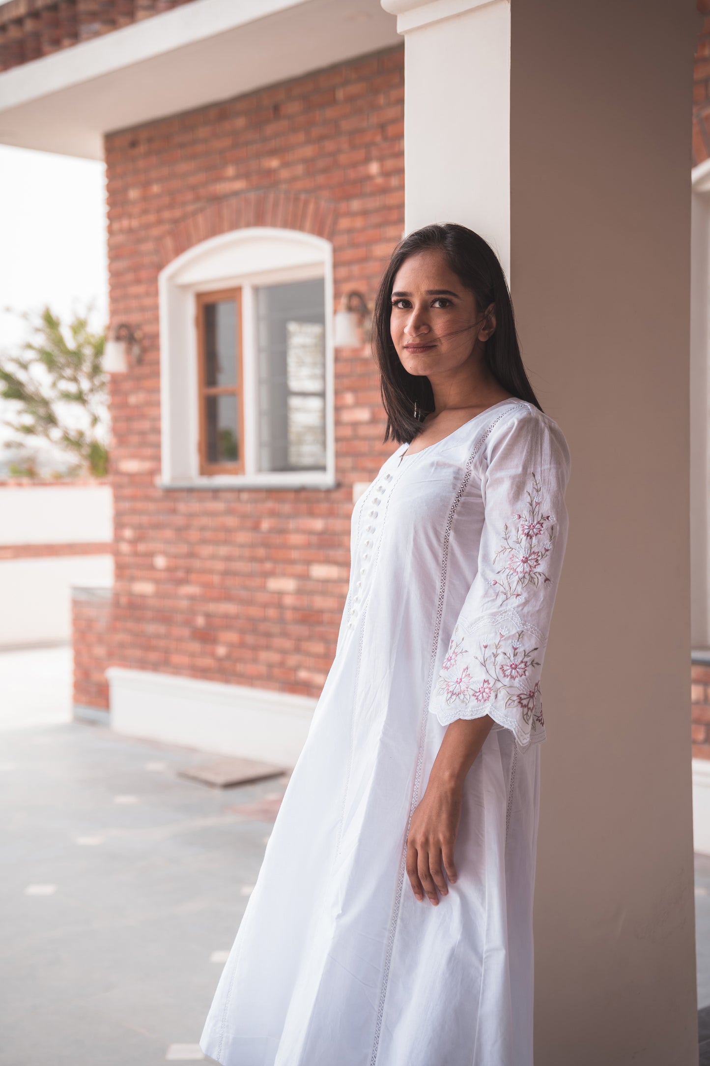 White Kurta Set with Flared Sleeves
