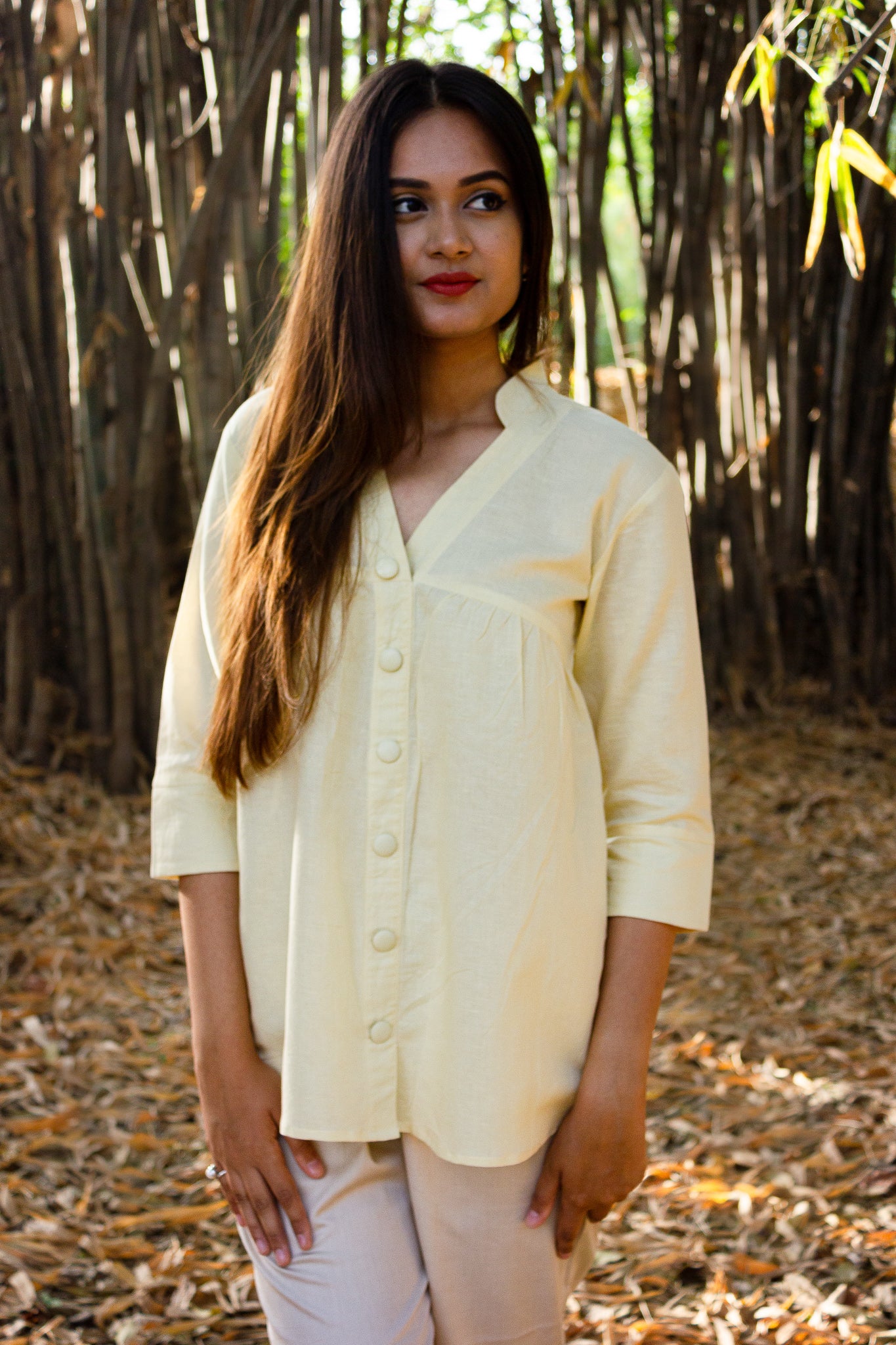 Pleated Shirt in Pastel Yellow