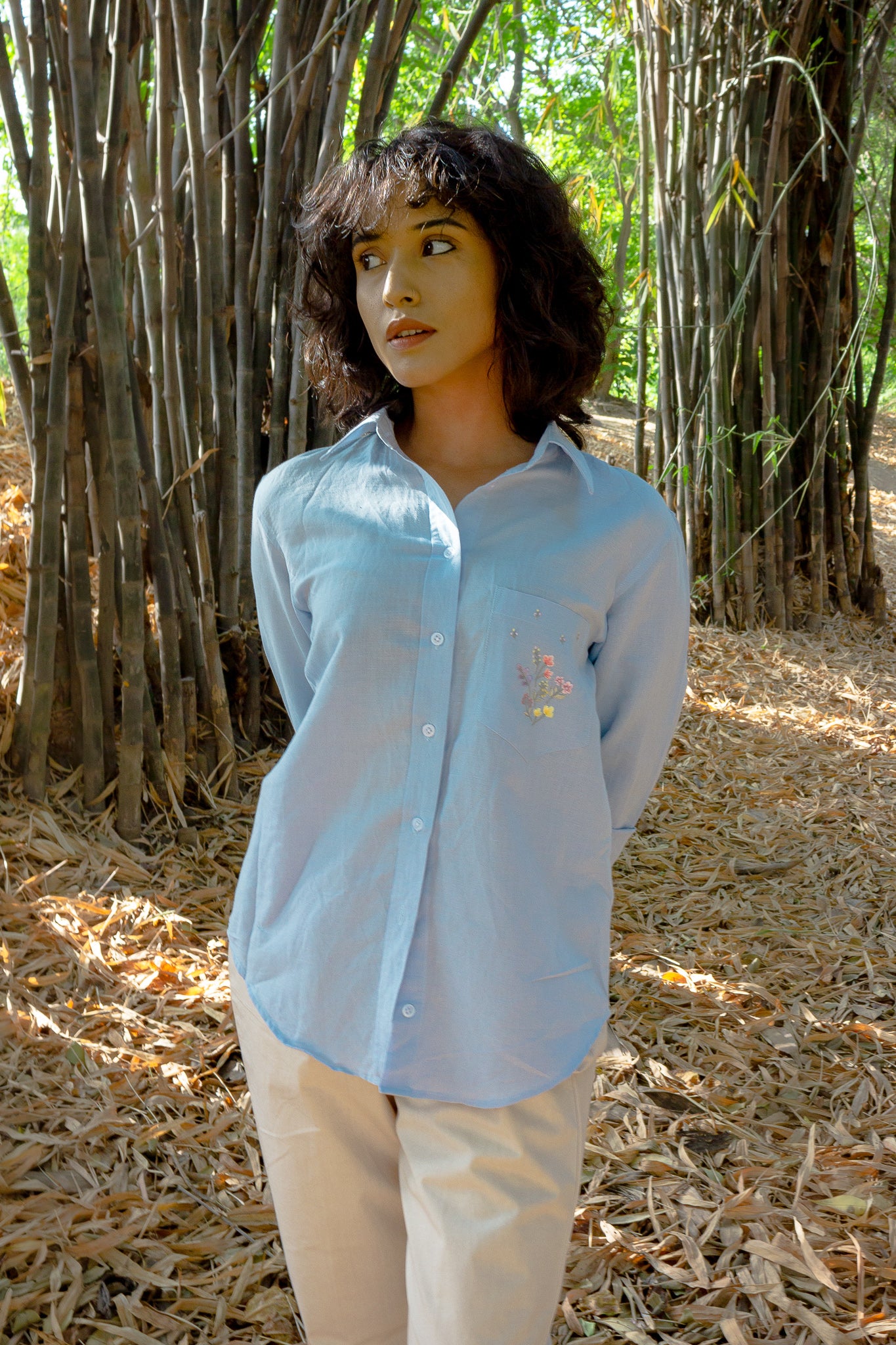 Blue Shirt with Embroidered Pocket