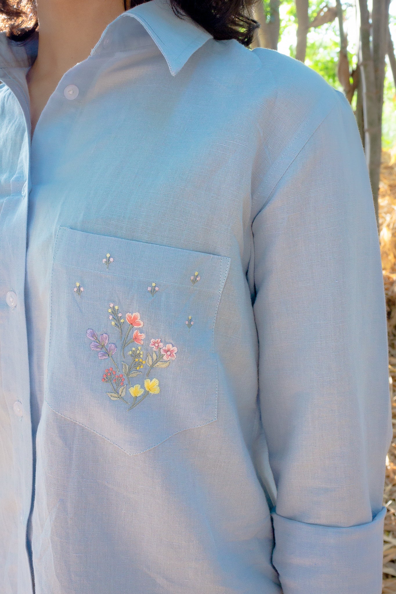 Blue Shirt with Embroidered Pocket