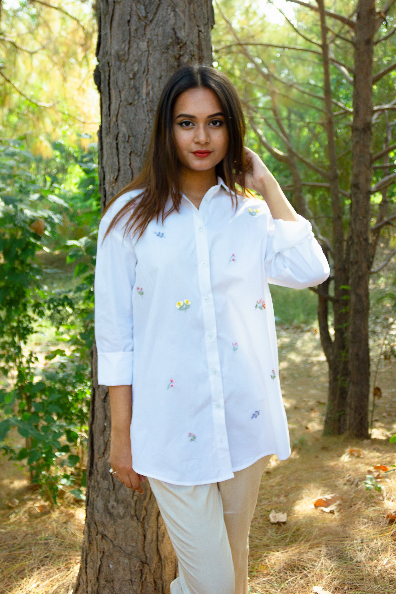 White Over-sized Shirt with Embroidery