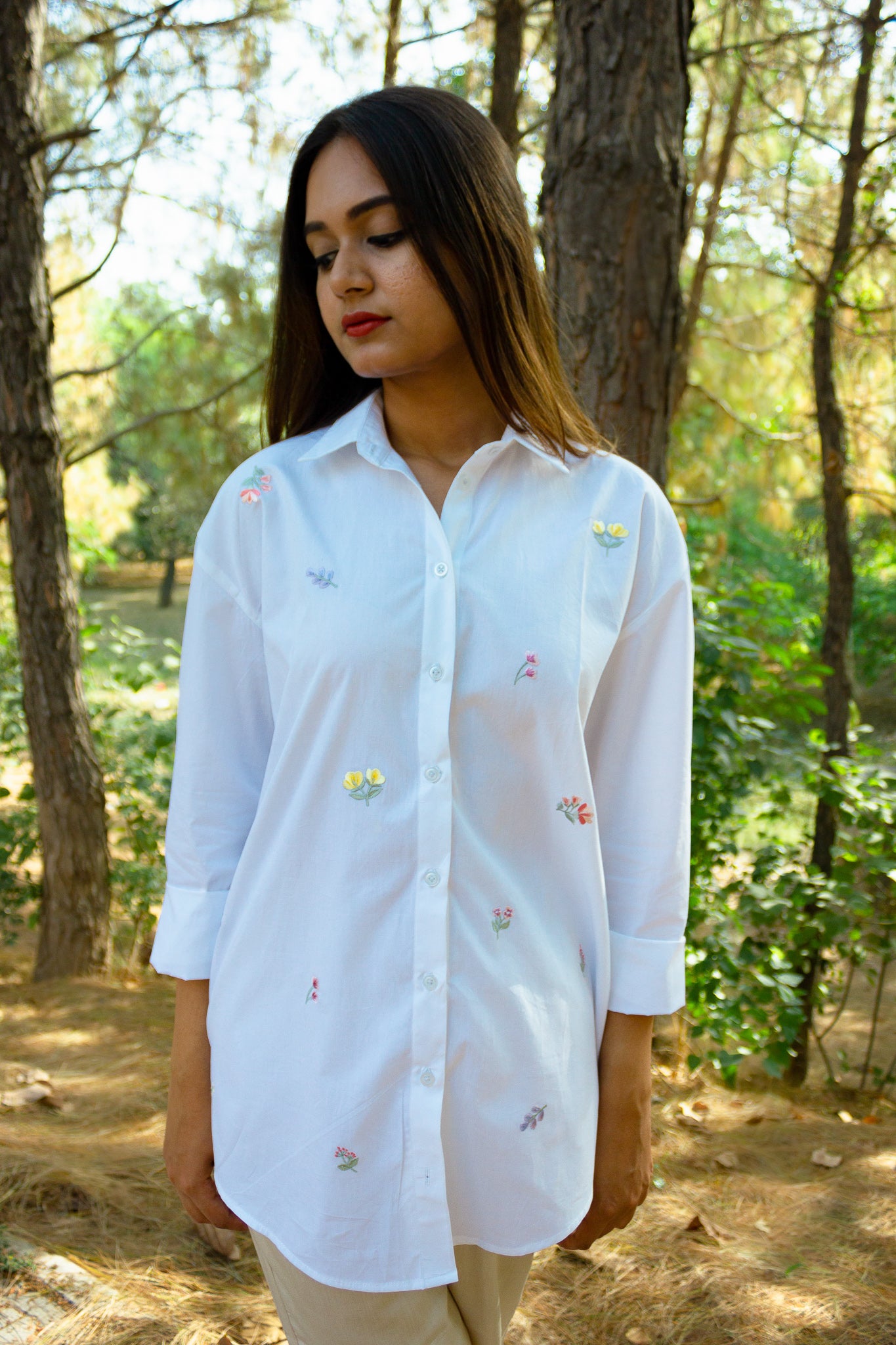 White Over-sized Shirt with Embroidery
