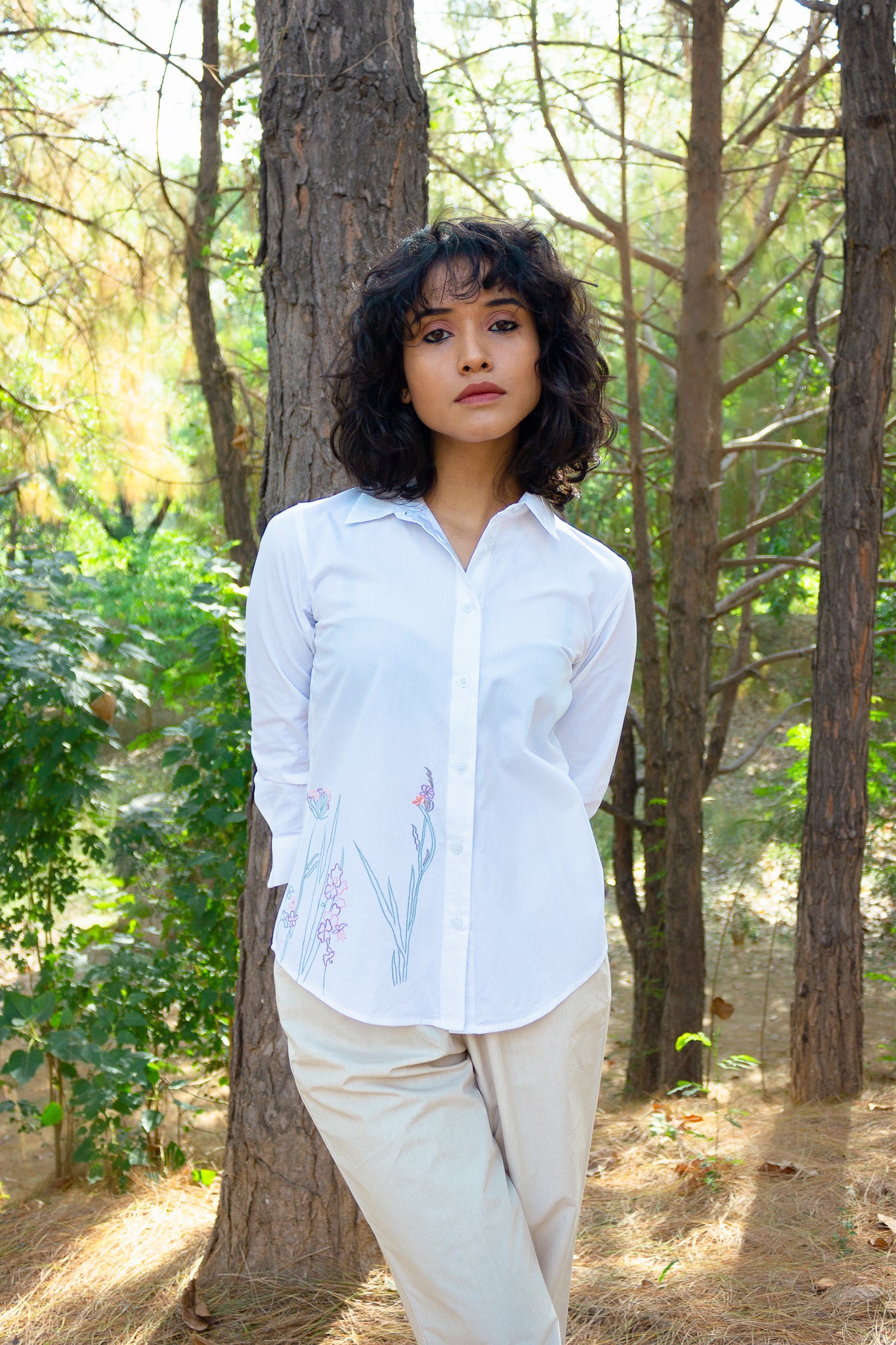 White Poplin Shirt with Embroidery