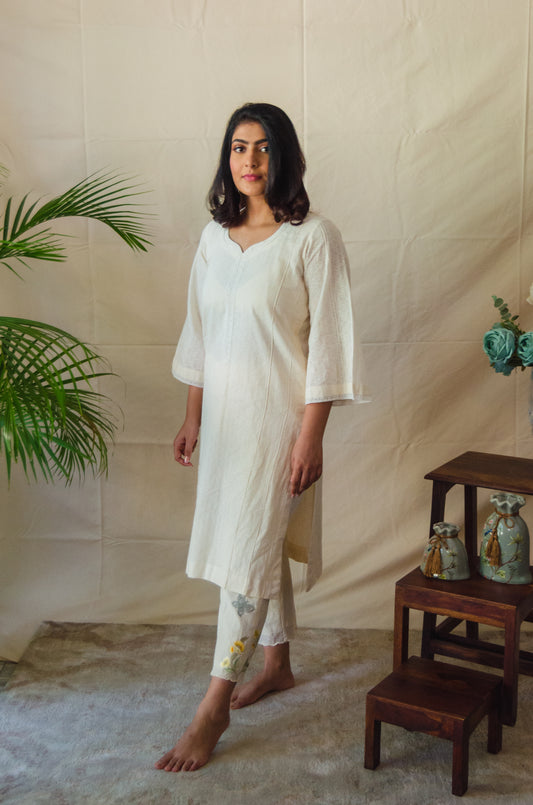 Cream Kurta Set with Butterfly embroidered pants