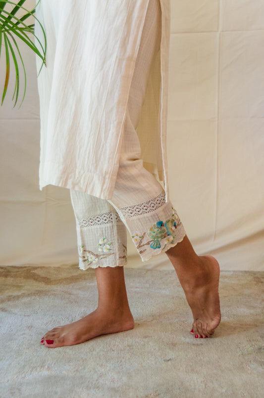 Blue Bird Embroidered Pants