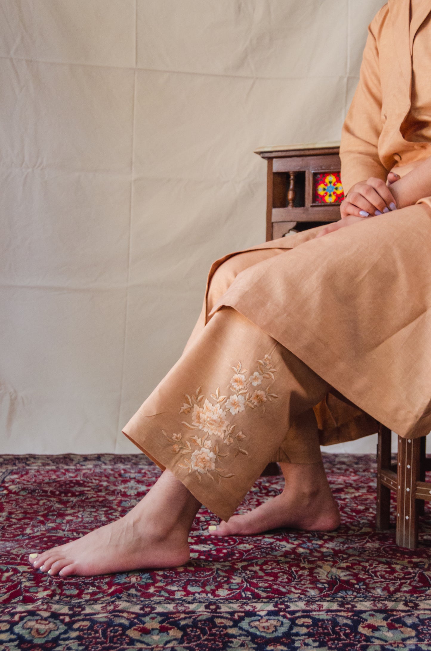 Mustard Double-Breasted Kurta Set with Embroidered Pants
