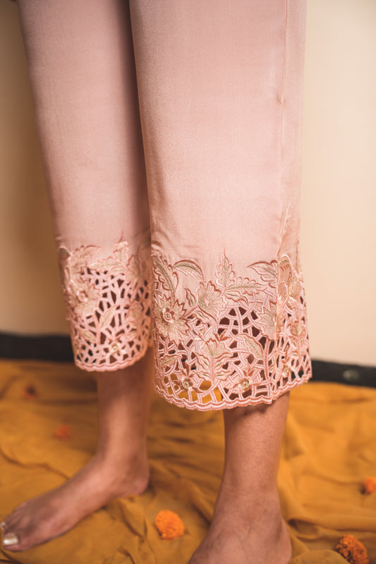Crepe Embroidered Culottes in Powder Pink