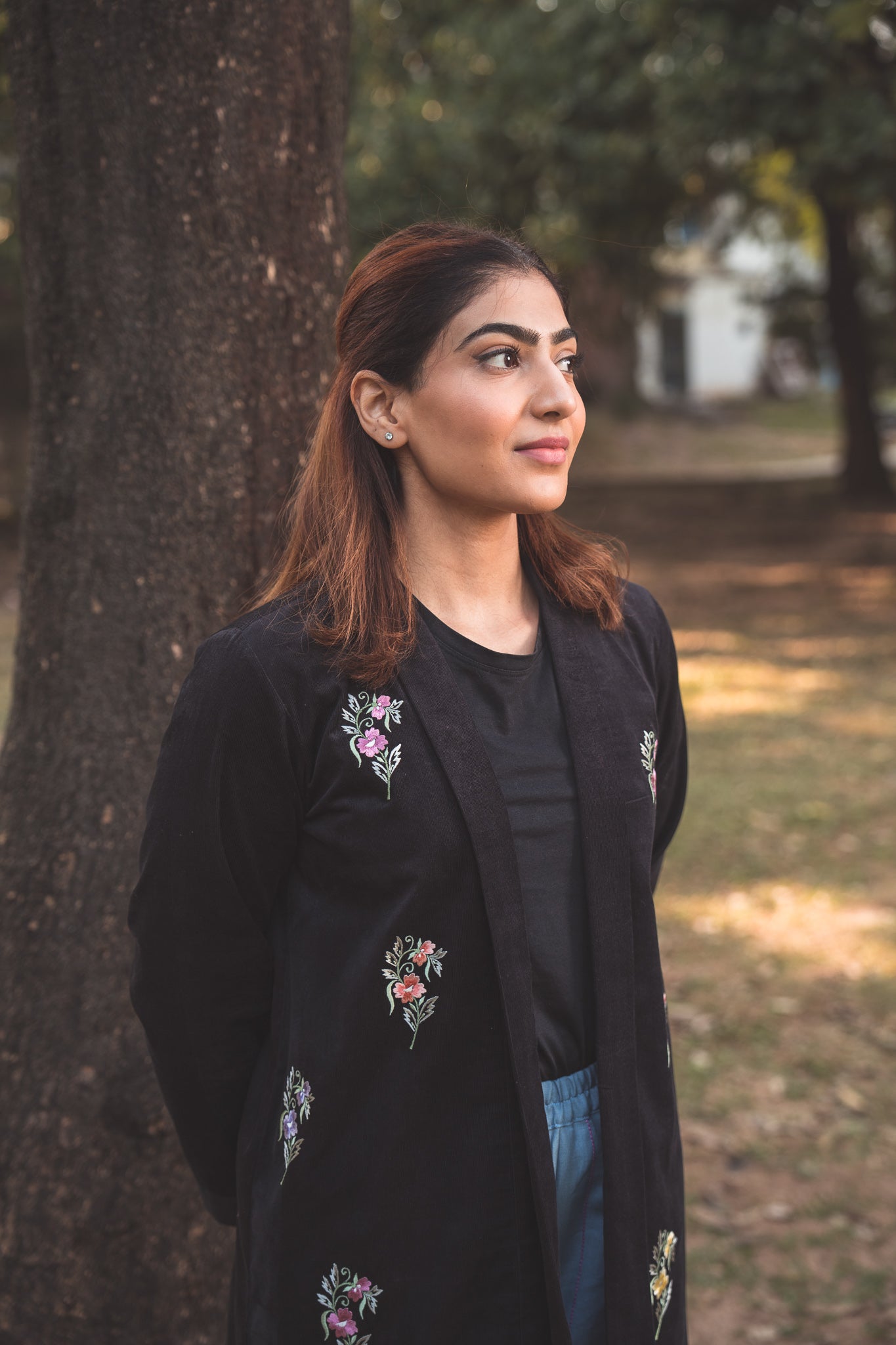 Black Corduroy Jacket with Embroidery