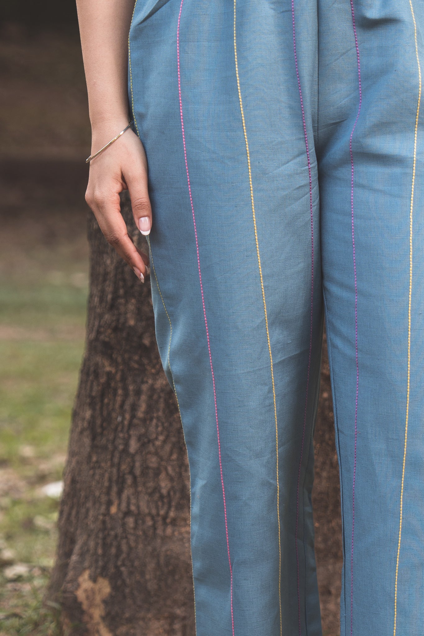 Black Embroidered Corduroy Jacket with Linen Pants