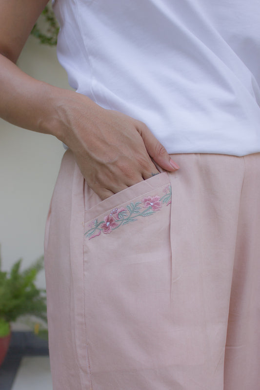 Embroidered Pants in Pale Peach